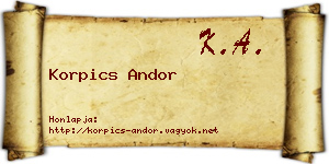 Korpics Andor névjegykártya