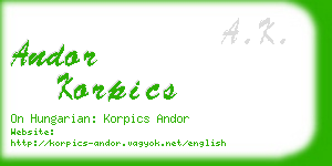 andor korpics business card